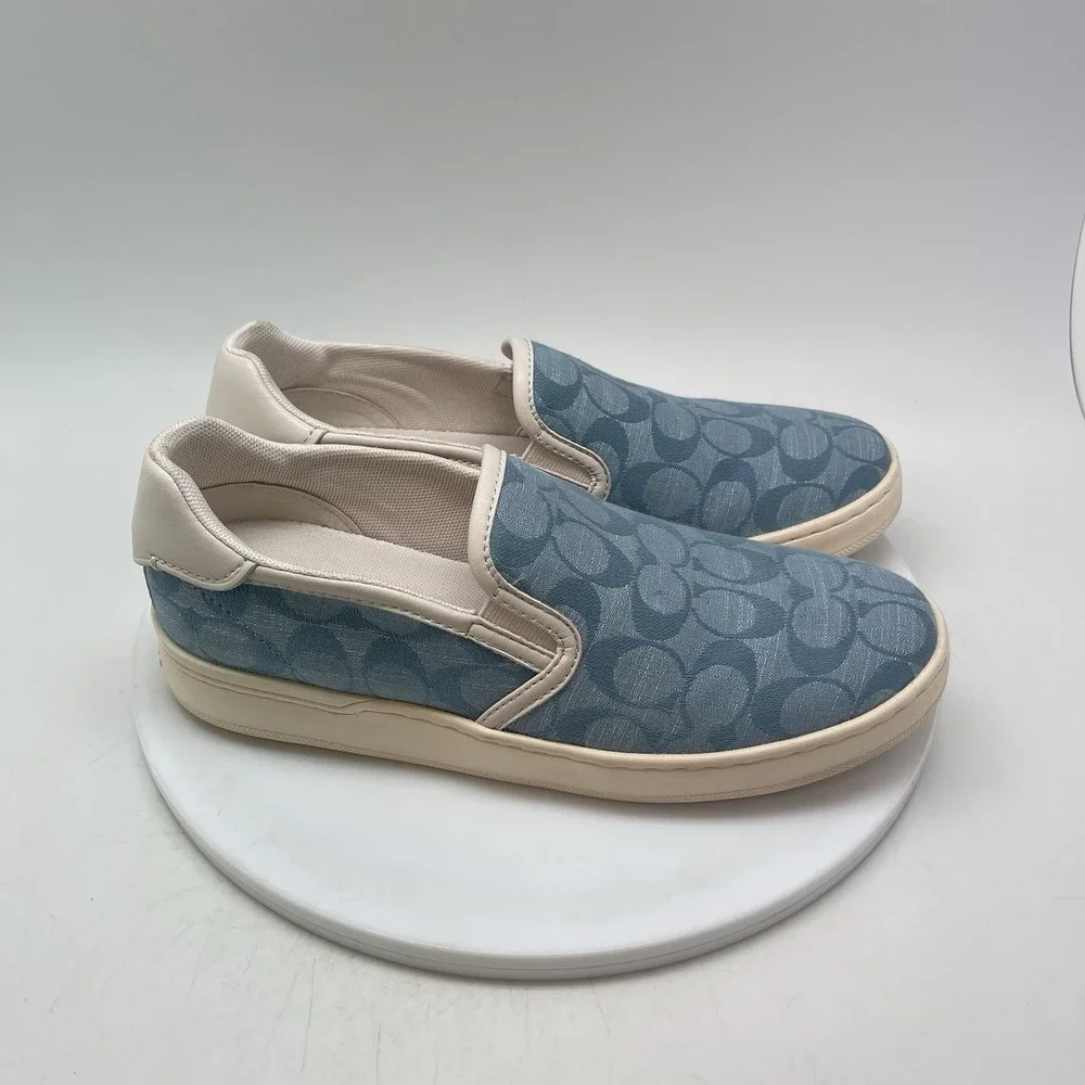 Coach Sneakers Womens 7.5 B CA448 Signature Canvas Slip-On Blue White Shoes